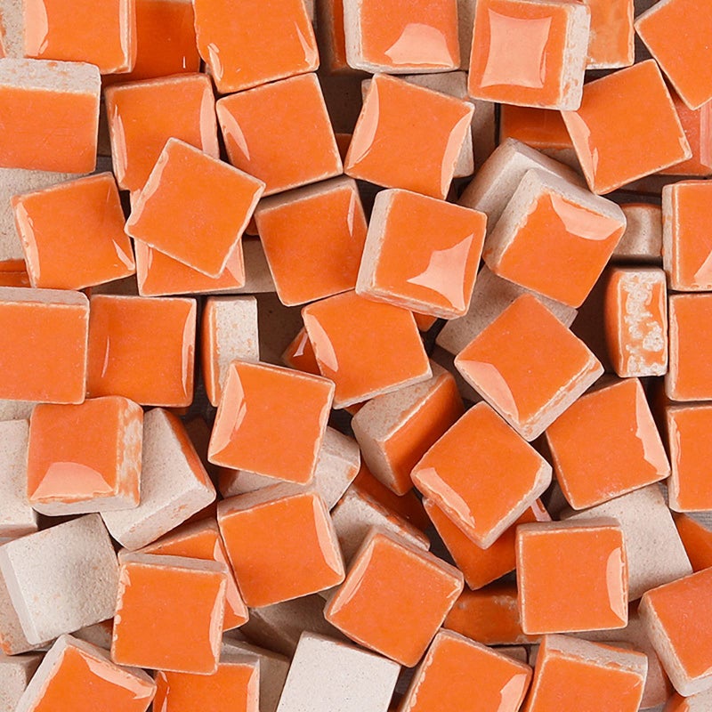 PINUO&KE 200 Pieces / 200 g Square Shapes 0.4x0.4 inch Square Ceramic Mosaic Mosaic Tiles for Crafts Glass Mosaic for Jewelry Making - Orange - Image 1